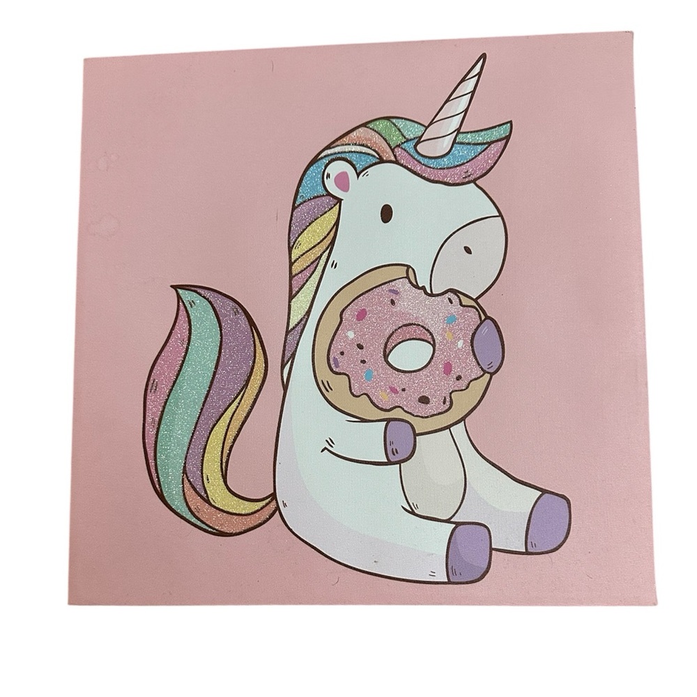 Cute Colorful Unicorn Glitter Canvas Art